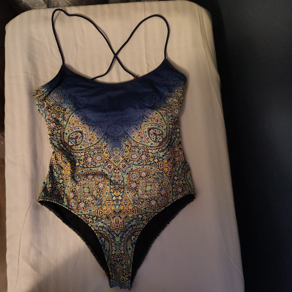 Victoria's Secret Monokini Mosaic Garden Teal Blue Green lace up swimsuit - Picture 2 of 8